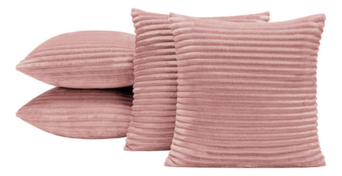 Kit 4 Almofadas Com Enchimento 45cm X 45cm Aveludada Soft Cor Rose Desenho Do Tecido Relevo