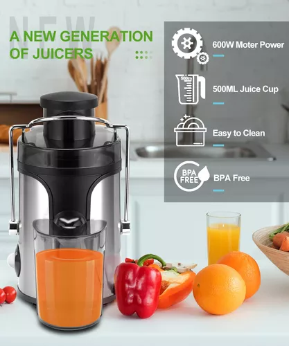 Licuadora para Verduras y Frutas, Exprimidor De 600W Con Ajuste De 2  Velocidades De Boca Ancha De 3 Pulgadas, Exprimidor Centrífugo For Frutas,  Extractor De Jugo De Verduras Fácil De Limpiar 