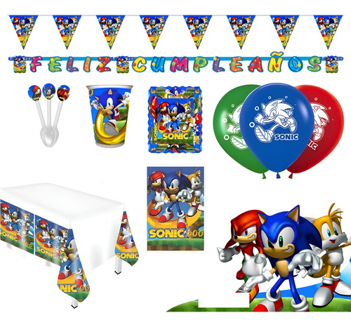 Kit Infantil Decoración Fiesta - Sonic X20 Invitados