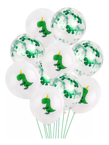 Bouquet De 10 Globos Dinosaurio Confetti Aptos Helio /aire