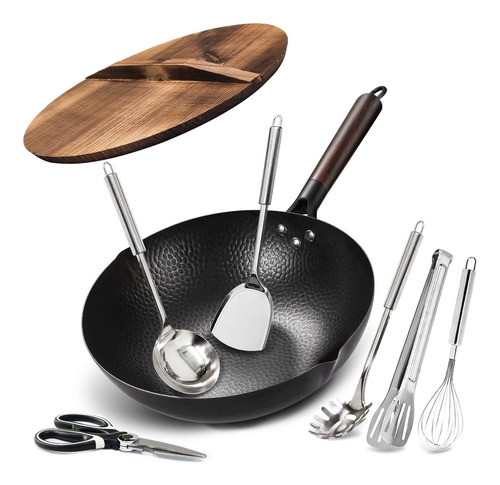 Brbrgo Wok Pan 13 Sarten Acero Carbono Mango Dmadera 10