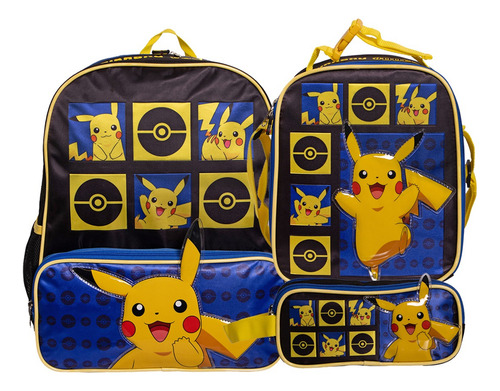 Kit Mochila Pokemon Lonchera Lapicera Original Ruz Primaria Azul Azul