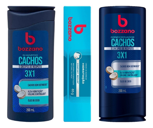 Kit Bozzano Shamp+cond Cachos+creme Barbear Hidratação