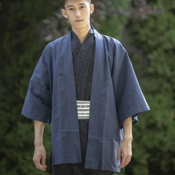 Conjunto Chaqueta Kimono para Hombre Cárdigan Japonés Haori Pantalones Harem Traje Tang Bordado de Gran Tamaño Suelto Primavera y Verano,Blue-3XL 