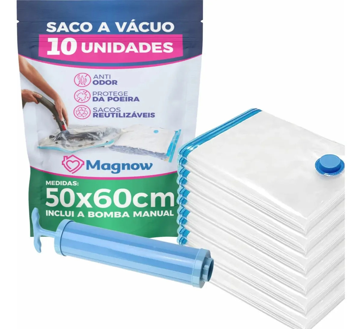 Kit 10 Sacos A Vácuo Magnow 50x60Cm Com Bomba Manual Incluso