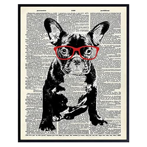 Bulldog Francés Gafas Rojas  Diccionario Póster De Ar...