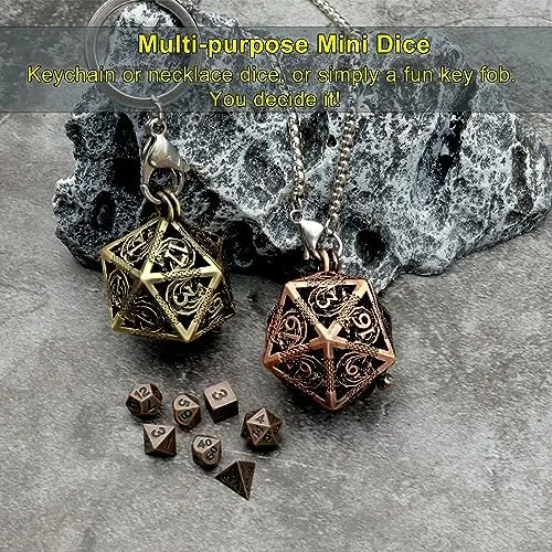 Haxtec Mini Juego De Dados Con Collar D20 Hueco De Cobre De