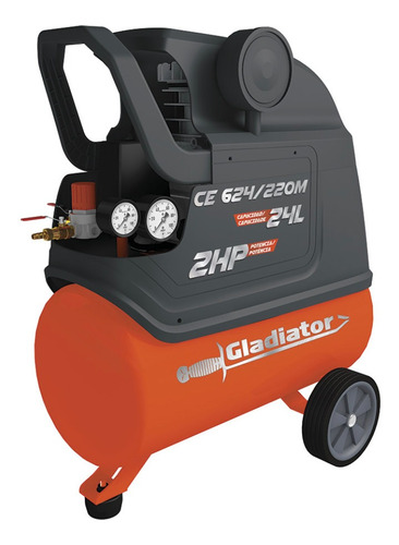 Compresor de aire eléctrico portátil Gladiator CE 624/220M 24L 2hp 220V 50Hz gris