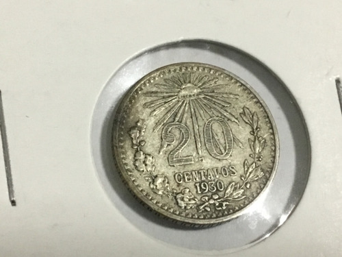 Moneda 20 Centavos Resplandor 1930 Plata Ley .720 