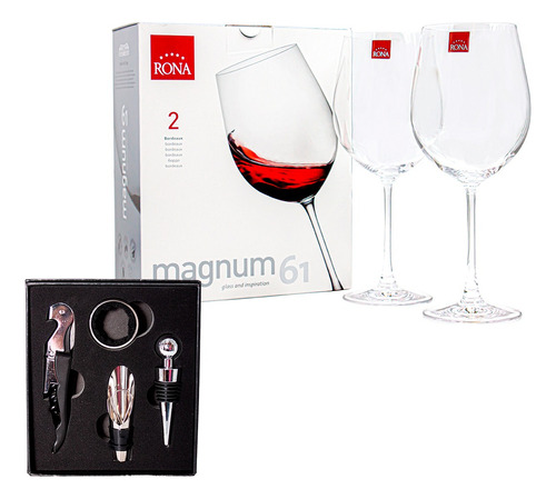 Set Accesorios Vino Caja Y 2 Copas Vino 610cc Crystal Magnum