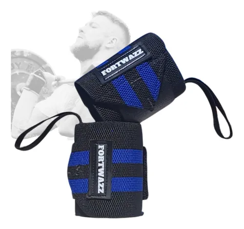 comprar Par Munhequeira Musculação Crossfit Lpo Elástica Alta Compreensão Cor Pretou002FAzul Tamanho Único Fortwazz ZZ300