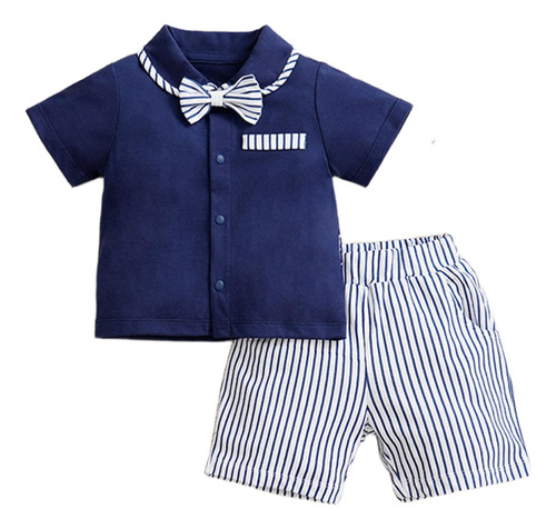 Conjunto De Camisa Y Shorts De Rayas De Verano Para Bebés Azul Marino 0-3 M