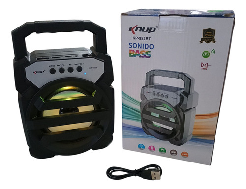 Parlante Portátil Recargable Con Bluetooth Y Luz Led 20cm Negro