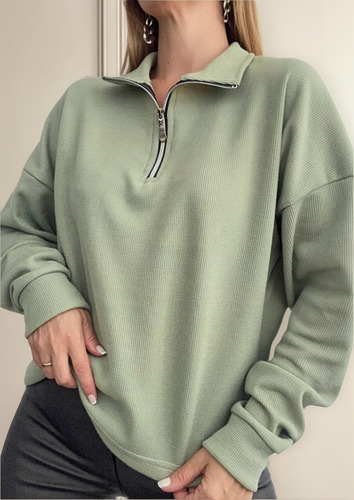 Buzo Con Cuello Alto Y Cierre Buzo Waffle Mujer