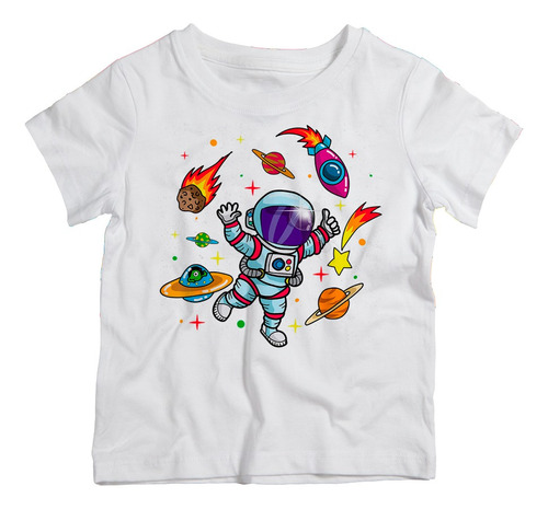 Camiseta Infantil Menino Astronauta Explorando Universo