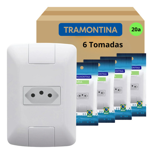 Kit 6 Tomadas Simples 2pt+t 20a 4x2 Embutir Aria Tramontina