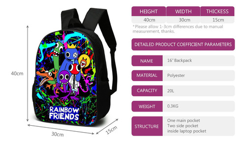 K Conjunto De 3 Bolsas De Lona Mochila Roblox Rainbow Friend