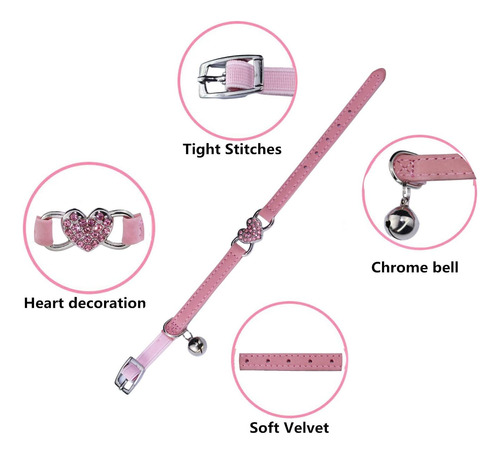 Collar Para Gatos Heart Bling Con Cinturon De Seguridad Y...