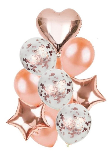 Set Globos Estrellas Corazón Rose Gold Cotillón Activarte