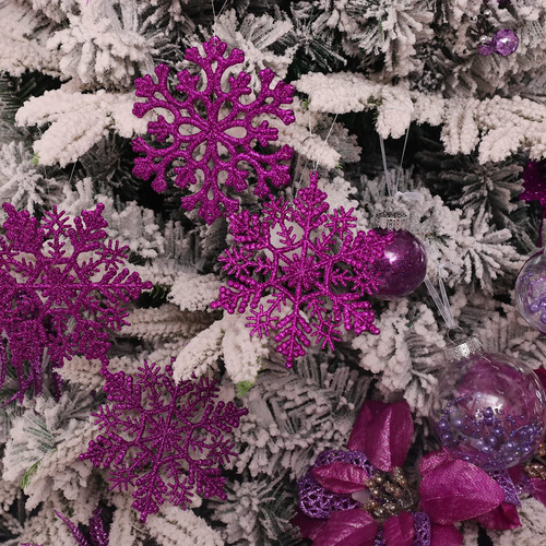 30 Adornos De Copos De Nieve Purpurina Morado 12 Cm Navidad