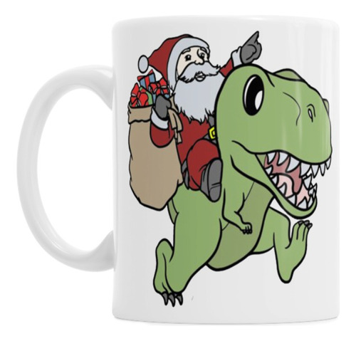 Taza Cerámica Papa Noel Con Dinosaurio