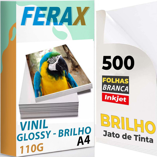 500 Adesivos Vinil Branco Brilho - Impressora Jato Tinta A4