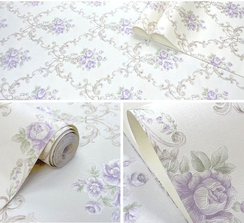 Papel De Parede Rolo Importado Textura Floral Flores 10m