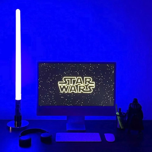 Lámpara Decorativa Star Wars Sable Láser Espada Lightsaber Estructura Plateado Pantalla Blanco