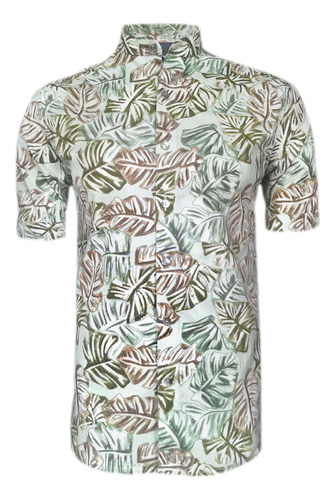 Camisa Playera Verde Estampada Neru Manga Corta Slim Hombre