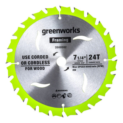 Greenworks Hojas De Sierra Circulares De 24 V 7-1/4 Pulgadas