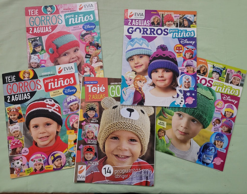 Lote 5 Revistas Tejido 2 Agujas Gorros Disney Niños