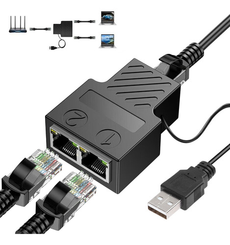 Adaptador Ethernet,divisor De Red Rj45 Puerto 1 Dividido 2