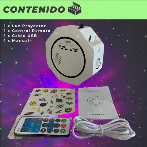 Velador Proyector Lampara Galaxia Luna Estrella Mti Parlante