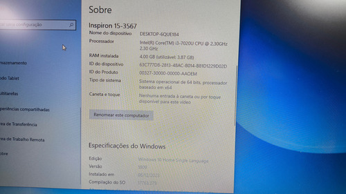 Notebook Dell Inspiron 15 3000 Corei3 4gb 1tb Windows 10 Preto (Usado)