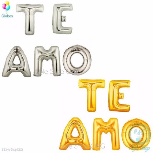Te Amo Letras Metalizadas Globos Bombas Decoración 38cm Amor