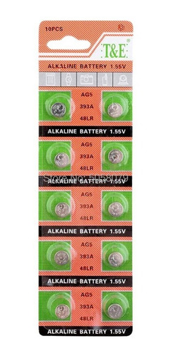 10 Baterias Botão Alcal. 1.55 Lr754 393 393a 48lr G5a Ag5 Ag