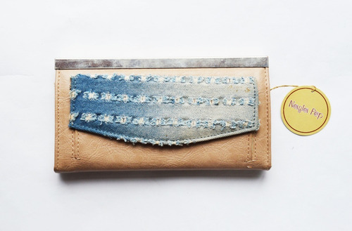 Billetera Con Monedero Beige Y Jean Marca Nayla Pop Nueva !
