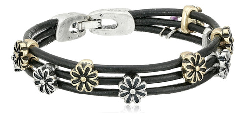 Brazalete De Cuero Trenzado Con Flores De Dos Tonos De Lucky