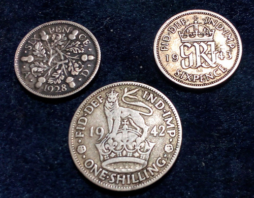 Monedas Inglaterra 1 Shilling + 2 De 6 Pence. 3 Uni. Plata 