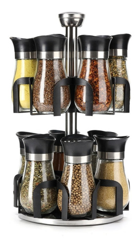 Imagen 2 de 10 de Especiero Porta Condimentos Acero Inox Frasco Vidrio X 12 Un