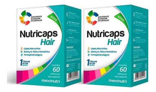Kit 02 Nutricaps Hair Polivitaminico 60 Capsulas Maxinutri Sabor Sem Sabor