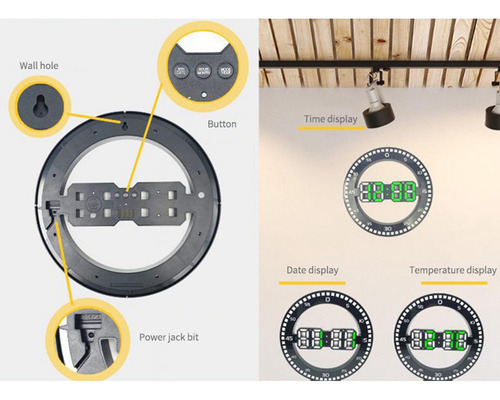 2 Uds Reloj De Pared Digital Fecha Usb Reloj Electrónico