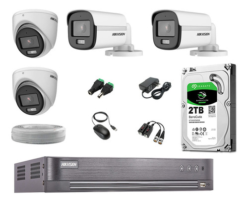 Kit 4 Cámaras Seguridad 5mp Hikvision Colorvu Noche Color Color Blanco