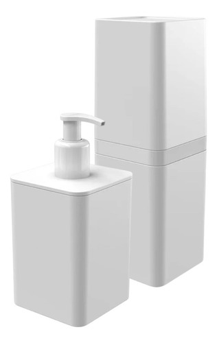 Kit Dispenser Sabonete E Porta Escova Dente Com Tampa Branco
