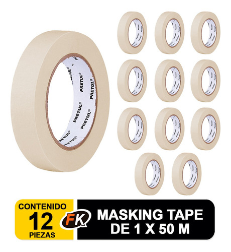 12 Cinta Masking Tape De 1 X 50 M, Pretul 20670