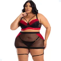 Comprar Lingerie Plus Size Sensual Sexy 3 Peças Calcinha Sutiã Renda