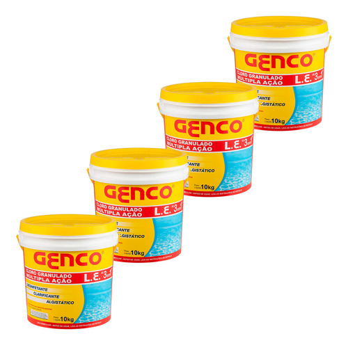 Kit 4 Balde Cloro Granulado 3 Em 1 Multi Ação 10kg Genco