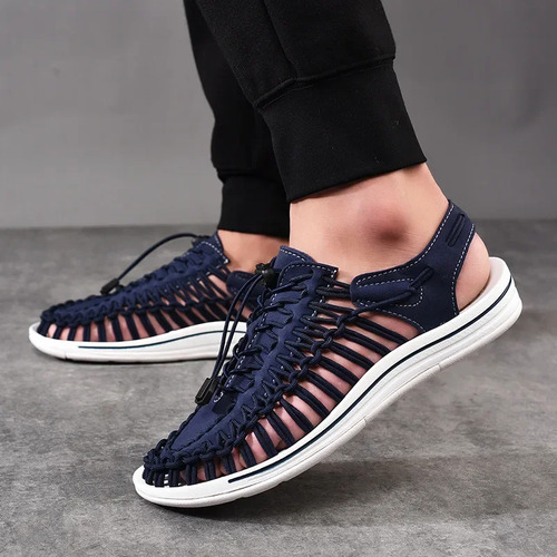 Sandalias De Playa Tejidas Para Hombre, Zapatos Casuales De