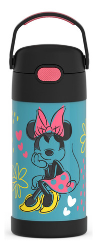 Botella De Agua Aislada 12 Oz Minnie Mouse Con Pajilla