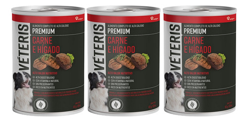 Veteris 3 Pack Carne E Higado 415gr Alimento Humedo Perros 